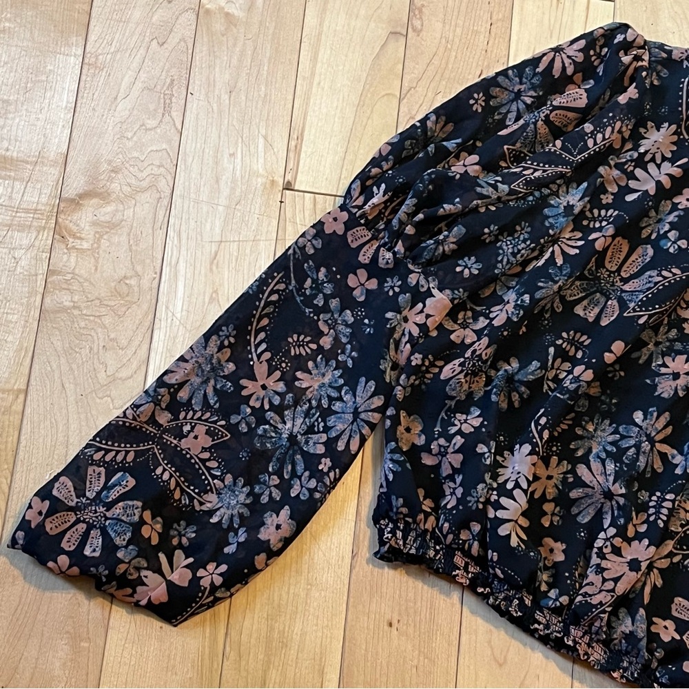 Free People Clarissa Printed Blouse top in Midnight combo long sleeve small - Picture 9 of 9